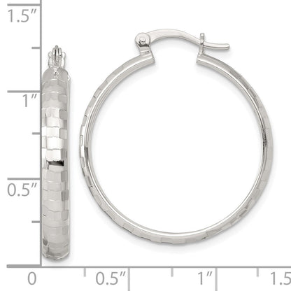Sterlingsilber Poliert Diamantiert 30x4mm Rund Creolen
