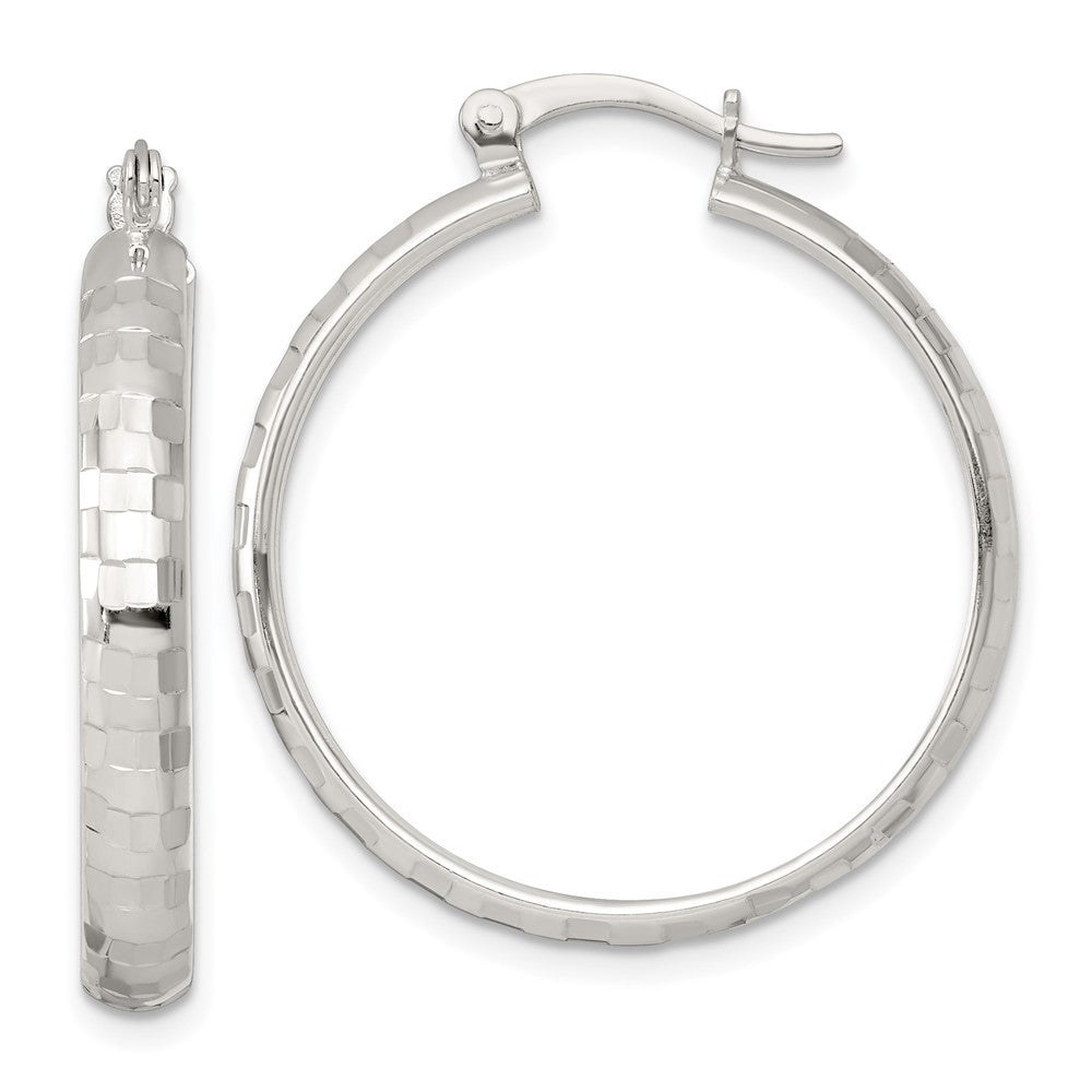 Sterlingsilber Poliert Diamantiert 30x4mm Rund Creolen
