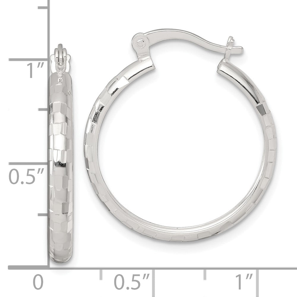 Sterlingsilber Poliert Diamantiert 25x3mm Rund Creolen