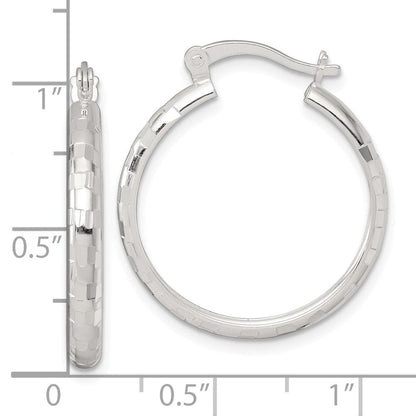 Sterlingsilber Poliert Diamantiert 25x3mm Rund Creolen