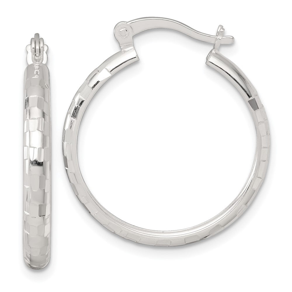 Sterlingsilber Poliert Diamantiert 25x3mm Rund Creolen