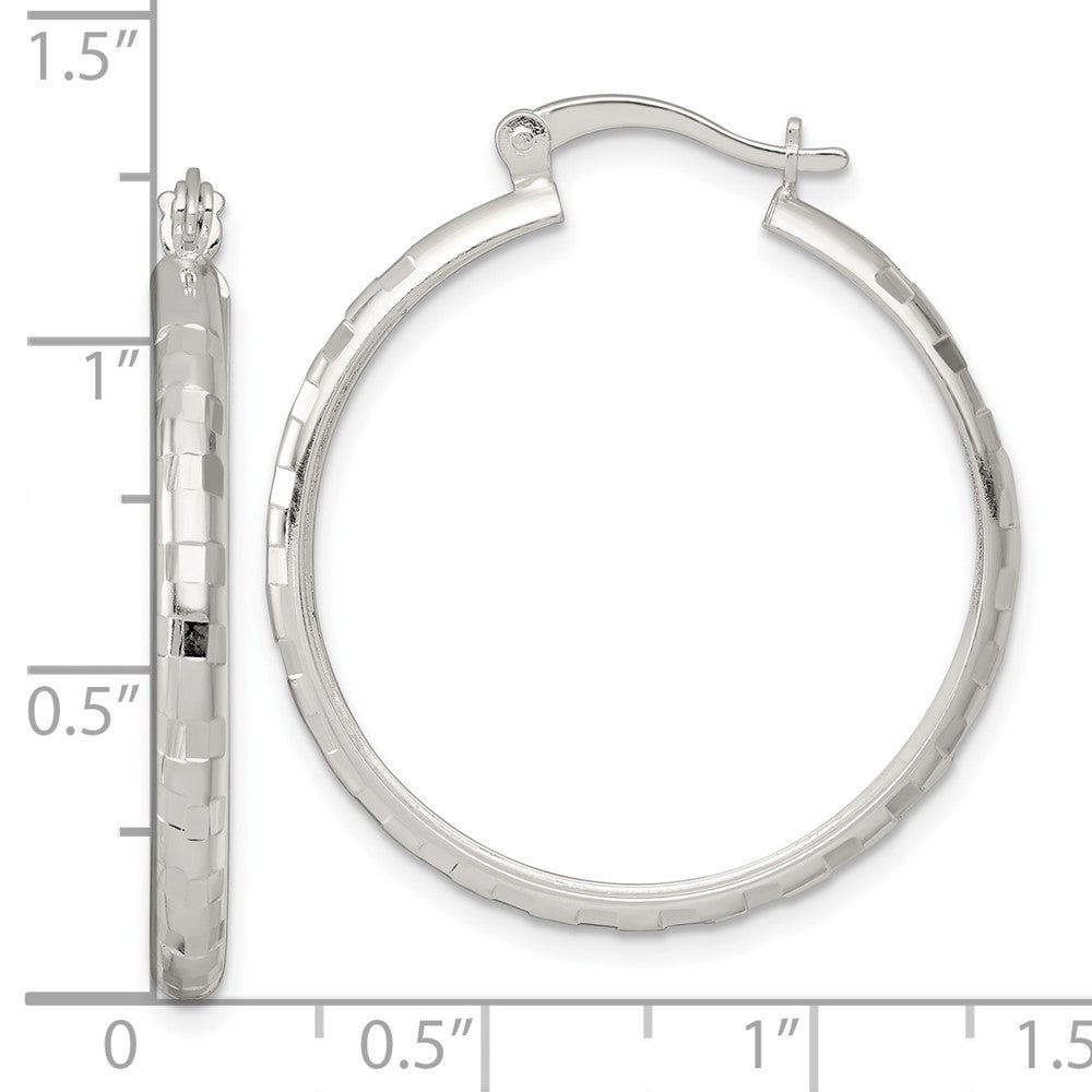 Sterlingsilber Poliert Diamantiert 30x3mm Rund Creolen