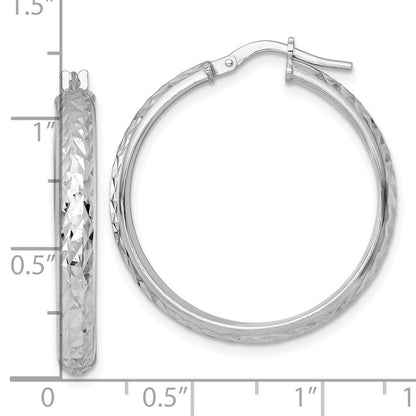 Sterlingsilber Rhodiniert Poliert und Diamantiert Creolen