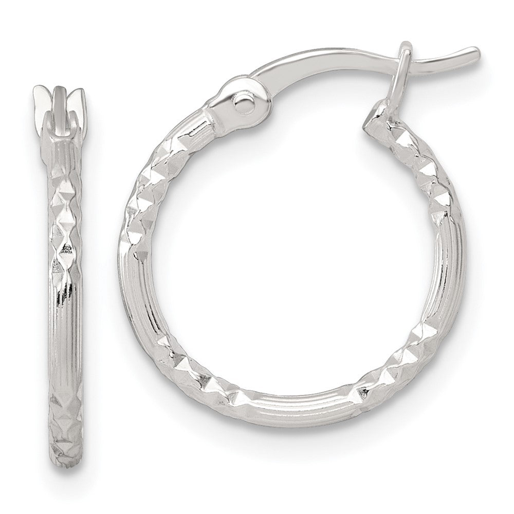 Sterlingsilber Poliert Diamantiert Strukturiert 16x1.5mm Rund Creolen