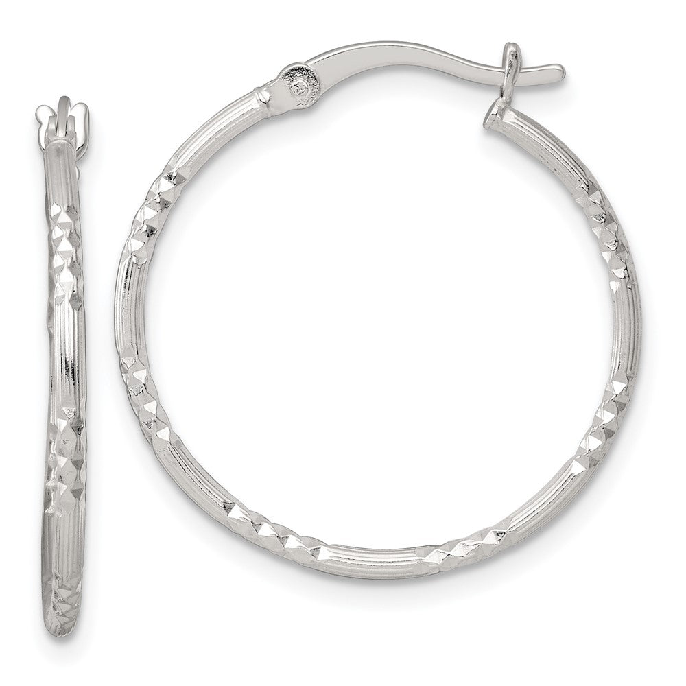 Sterlingsilber Poliert Diamantiert Strukturiert 25x1.5mm Rund Creolen