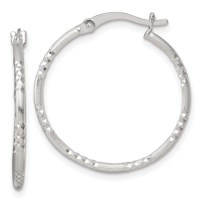 Sterlingsilber Poliert Diamantiert Strukturiert 25x1.5mm Rund Creolen
