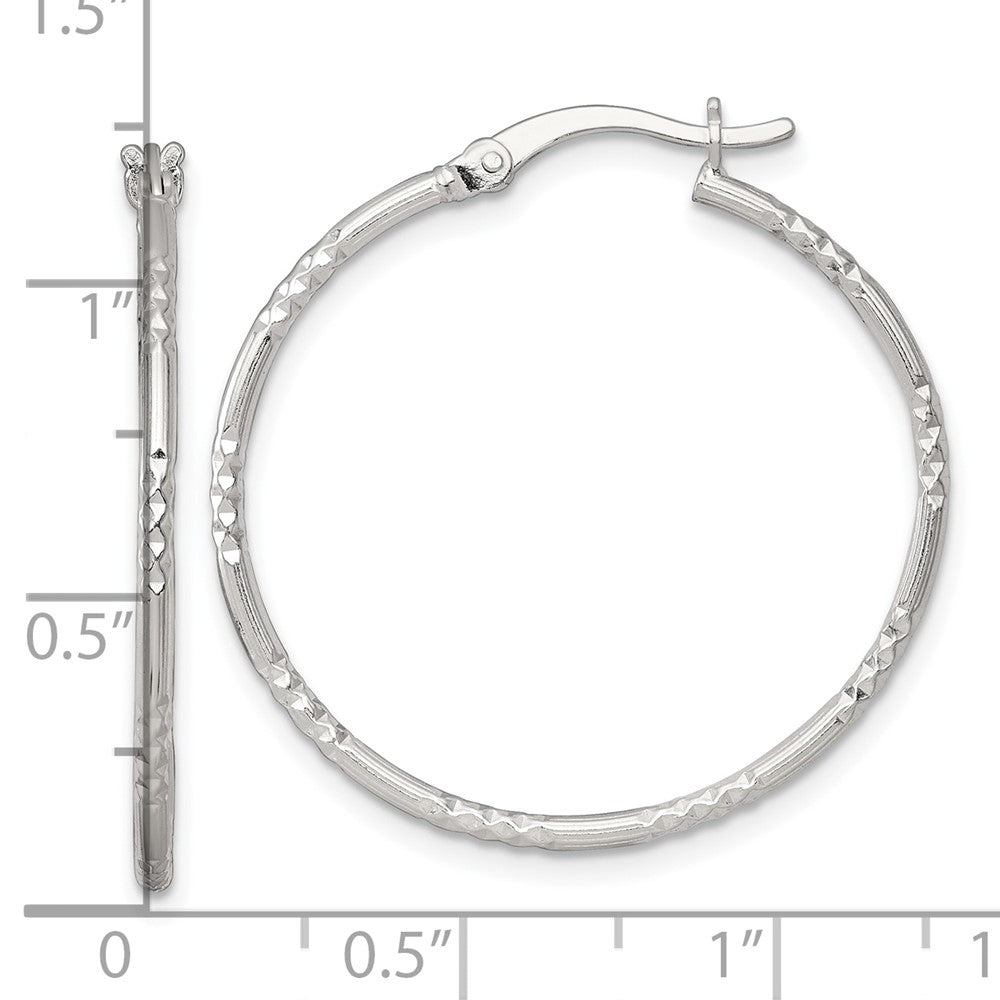 Sterlingsilber Poliert Diamantiert Strukturiert 30x1.5mm Rund Creolen
