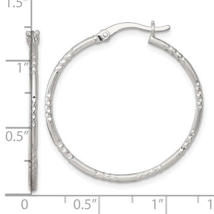 Sterlingsilber Poliert Diamantiert Strukturiert 30x1.5mm Rund Creolen