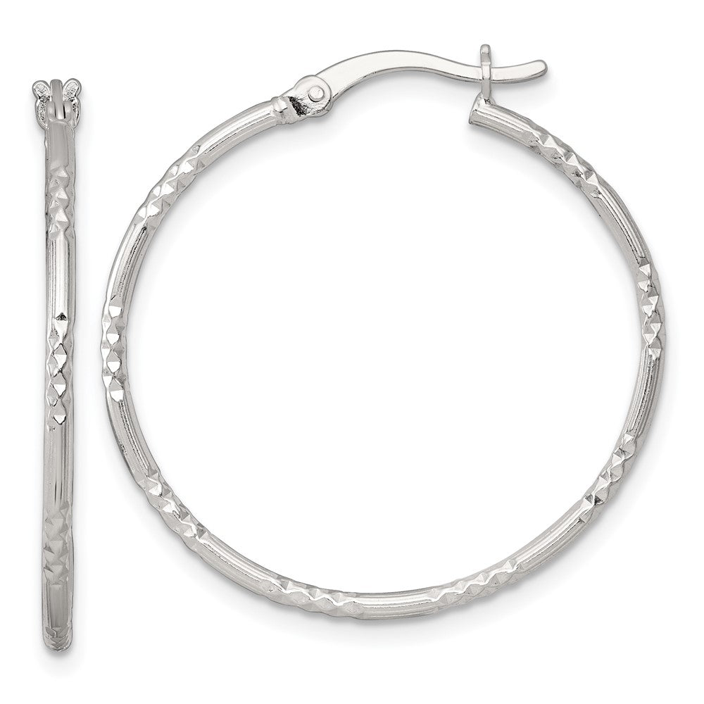 Sterlingsilber Poliert Diamantiert Strukturiert 30x1.5mm Rund Creolen