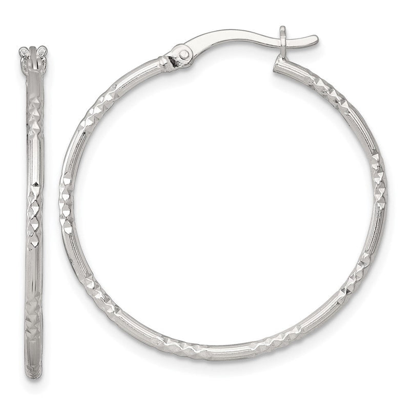 Sterlingsilber Poliert Diamantiert Strukturiert 30x1.5mm Rund Creolen