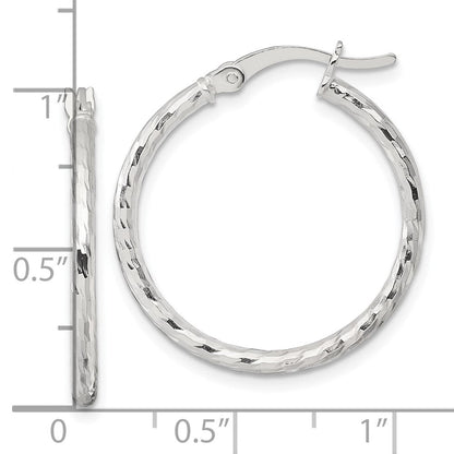 Sterlingsilber Poliert Diamantiert 25x2mm Rund Creolen