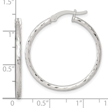 Sterlingsilber Poliert Diamantiert 30x2mm Rund Creolen