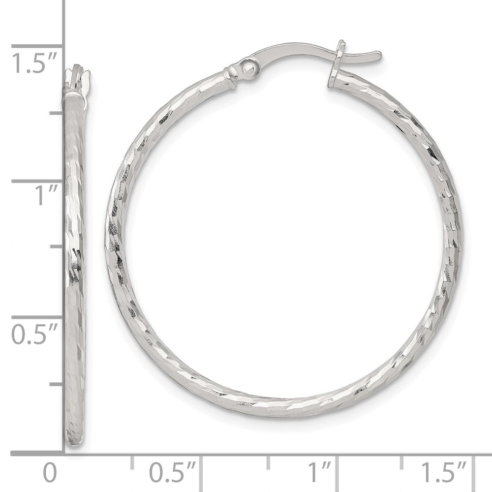 Sterlingsilber Poliert Diamantiert 35x2mm Rund Creolen