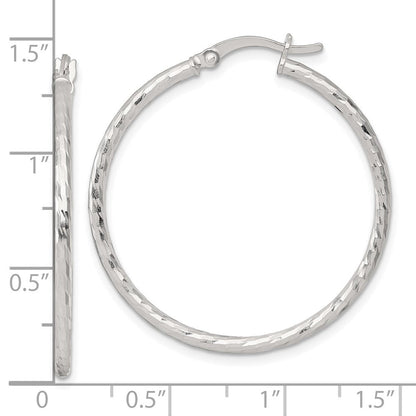 Sterlingsilber Poliert Diamantiert 35x2mm Rund Creolen