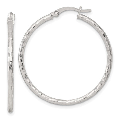 Sterlingsilber Poliert Diamantiert 35x2mm Rund Creolen