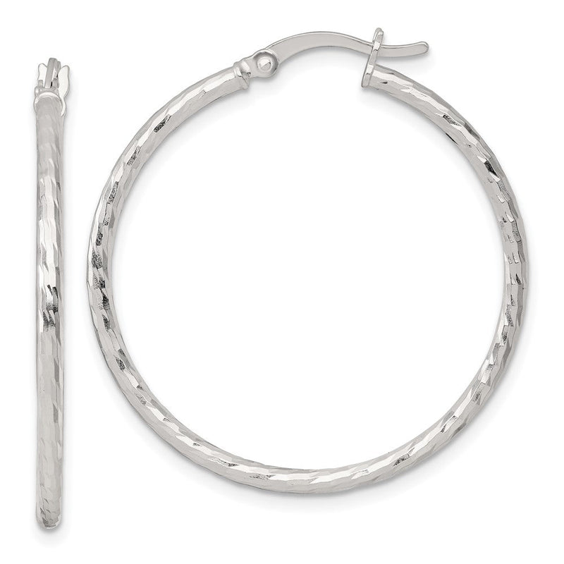 Sterlingsilber Poliert Diamantiert 35x2mm Rund Creolen