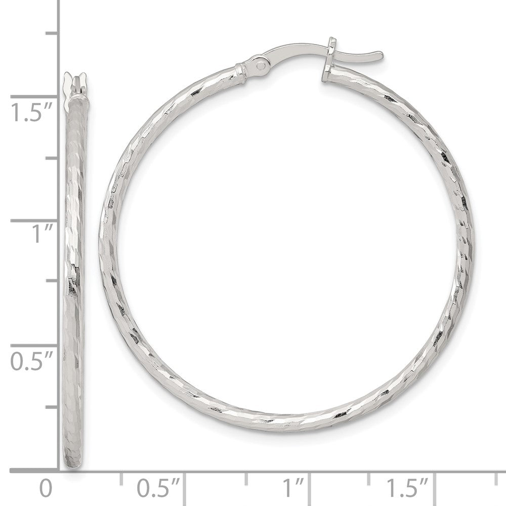 Sterlingsilber Poliert Diamantiert 40x2mm Rund Creolen
