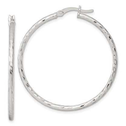 Sterlingsilber Poliert Diamantiert 40x2mm Rund Creolen