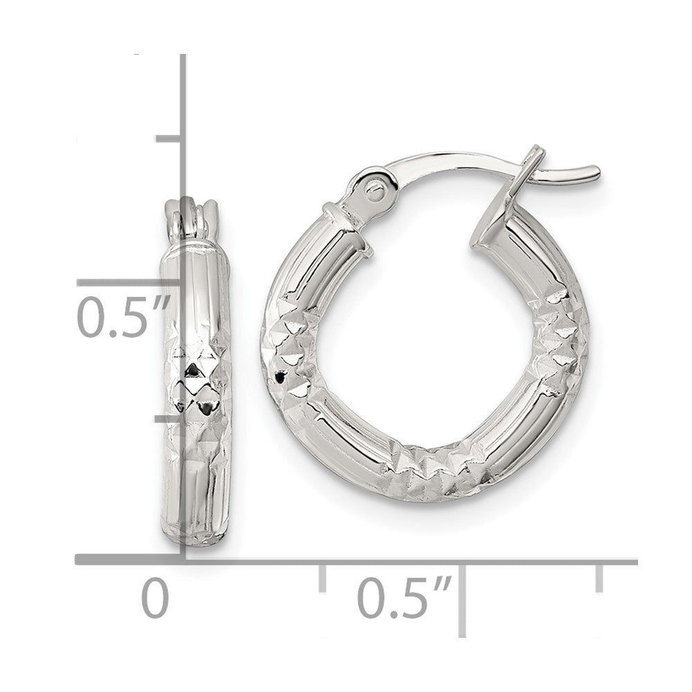 Sterlingsilber Poliert Diamantiert Strukturiert 15x3.25mm Rund Creolen