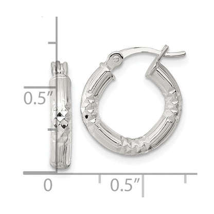 Sterlingsilber Poliert Diamantiert Strukturiert 15x3.25mm Rund Creolen