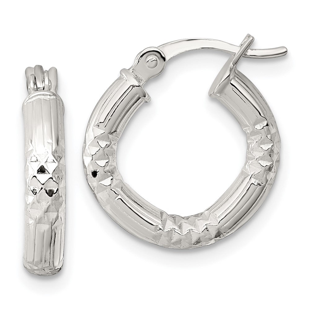 Sterlingsilber Poliert Diamantiert Strukturiert 15x3.25mm Rund Creolen