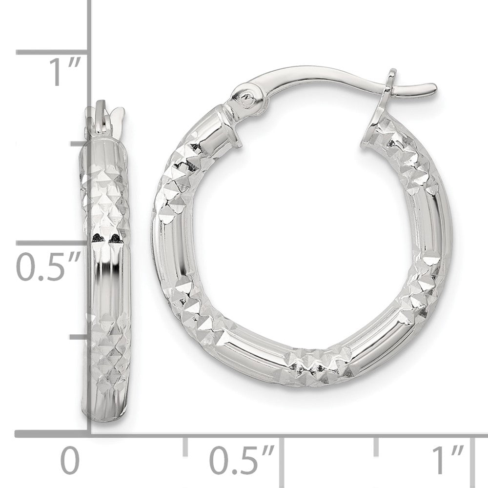 Sterlingsilber Poliert Diamantiert Strukturiert 20x3.25mm Rund Creolen