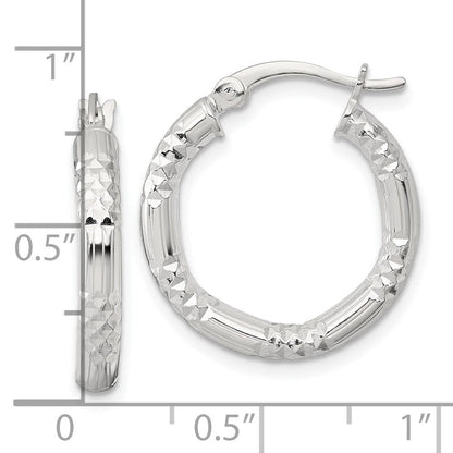 Sterlingsilber Poliert Diamantiert Strukturiert 20x3.25mm Rund Creolen