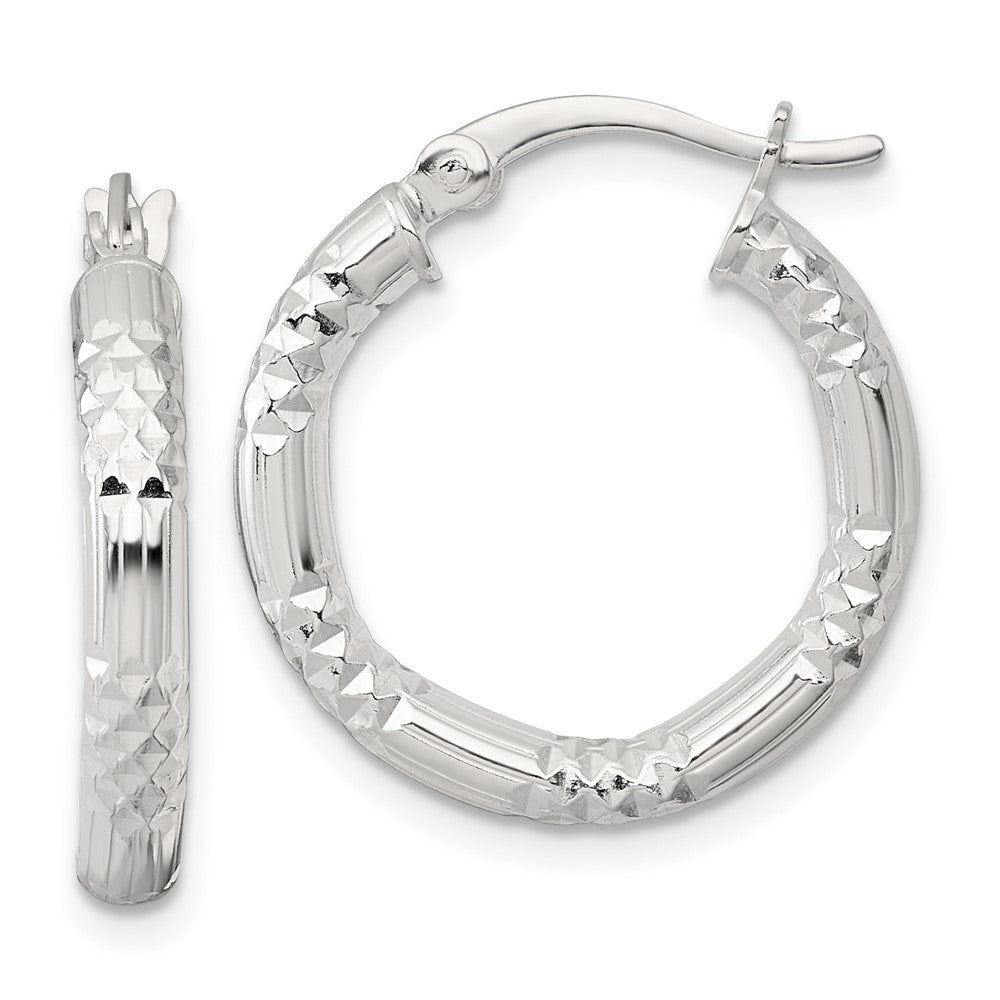Sterlingsilber Poliert Diamantiert Strukturiert 20x3.25mm Rund Creolen