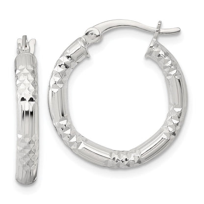Sterlingsilber Poliert Diamantiert Strukturiert 20x3.25mm Rund Creolen