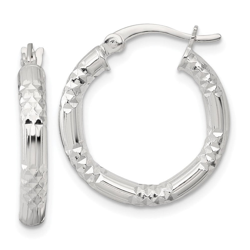 Sterlingsilber Poliert Diamantiert Strukturiert 20x3.25mm Rund Creolen