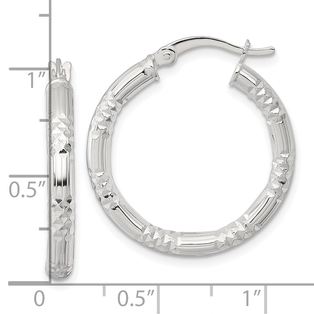 Sterlingsilber Poliert Diamantiert Strukturiert 25x3.25mm Rund Creolen