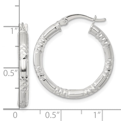 Sterlingsilber Poliert Diamantiert Strukturiert 25x3.25mm Rund Creolen