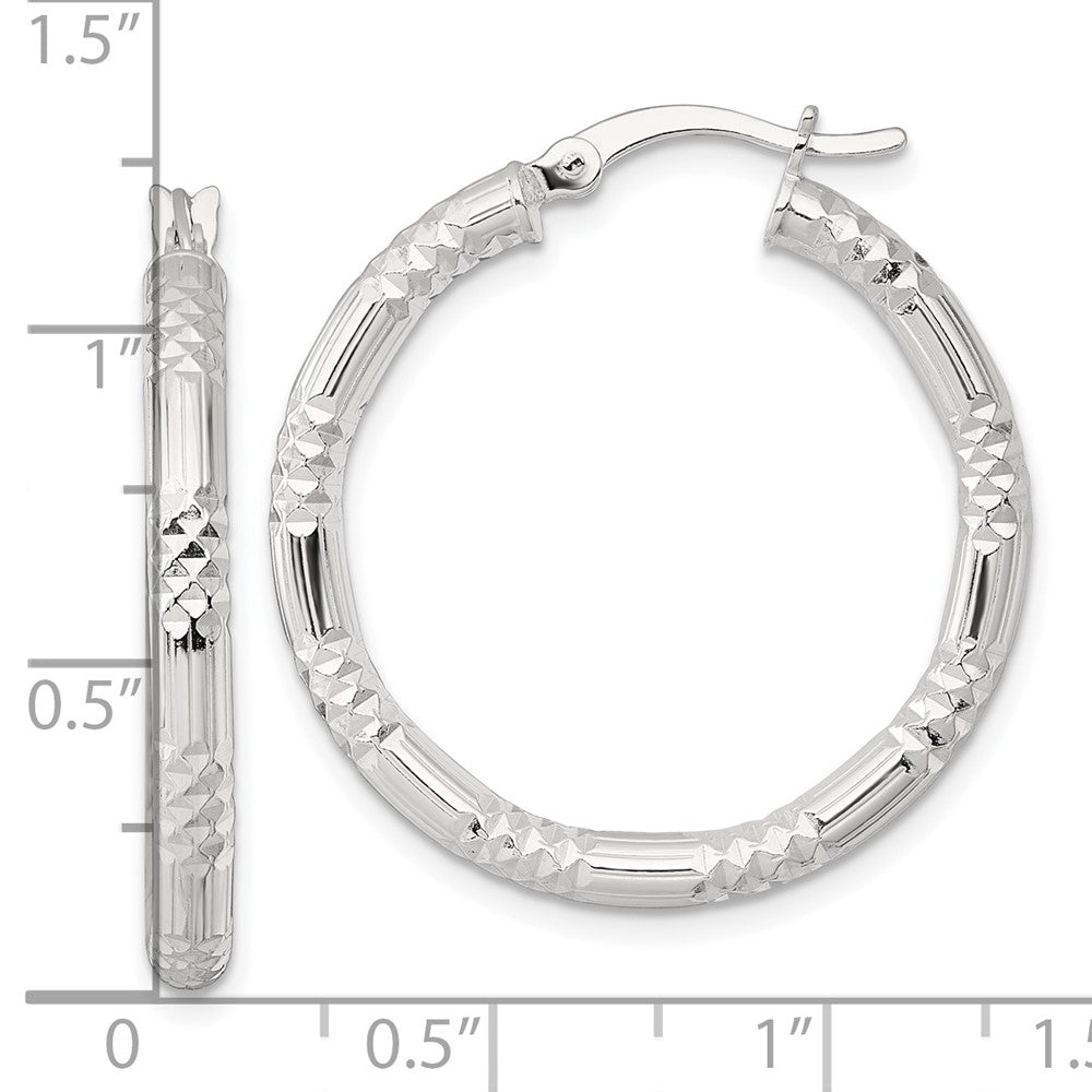 Sterlingsilber Poliert Diamantiert Strukturiert 30x3.25mm Rund Creolen