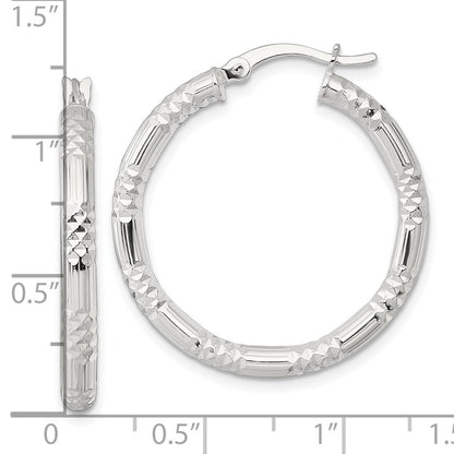 Sterlingsilber Poliert Diamantiert Strukturiert 30x3.25mm Rund Creolen