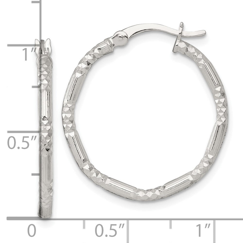 Sterlingsilber Poliert Diamantiert Strukturiert 25x2.25mm Rund Creolen