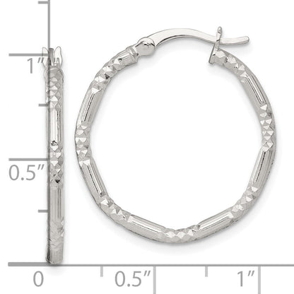 Sterlingsilber Poliert Diamantiert Strukturiert 25x2.25mm Rund Creolen