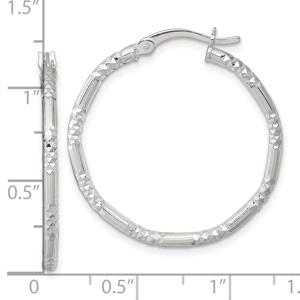 Sterlingsilber Poliert Diamantiert Strukturiert 30x2.25mm Rund Creolen
