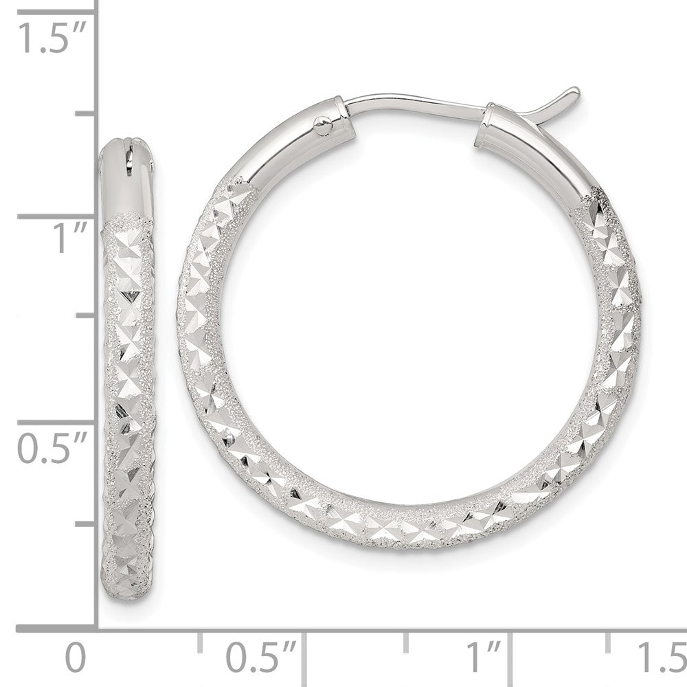 Sterlingsilber Lasergraviert/dia-cut 30x3.25mm Hidden Catch Rund Creolen