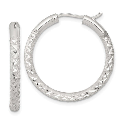 Sterlingsilber Lasergraviert/dia-cut 30x3.25mm Hidden Catch Rund Creolen