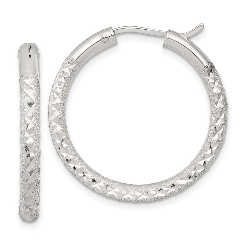 Sterlingsilber Lasergraviert/dia-cut 30x3.25mm Hidden Catch Rund Creolen