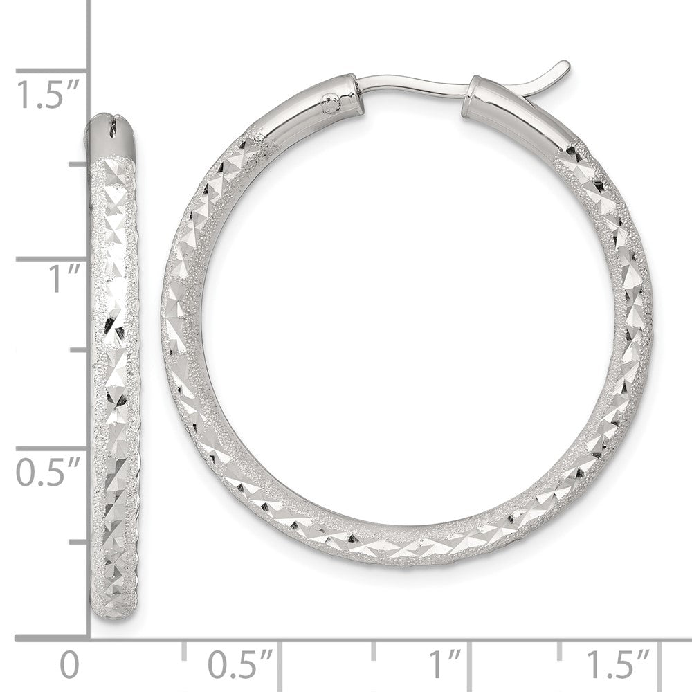 Sterlingsilber Lasergraviert/dia-cut 35x3.25mm Hidden Catch Rund Creolen