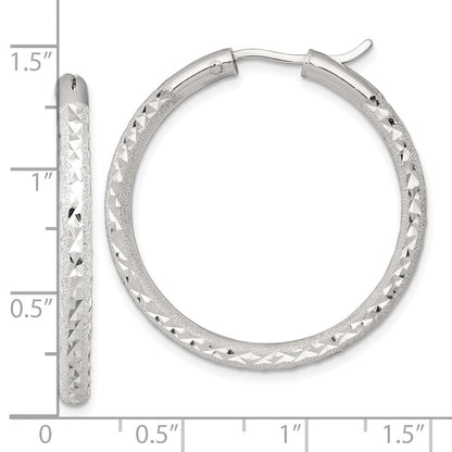 Sterlingsilber Lasergraviert/dia-cut 35x3.25mm Hidden Catch Rund Creolen