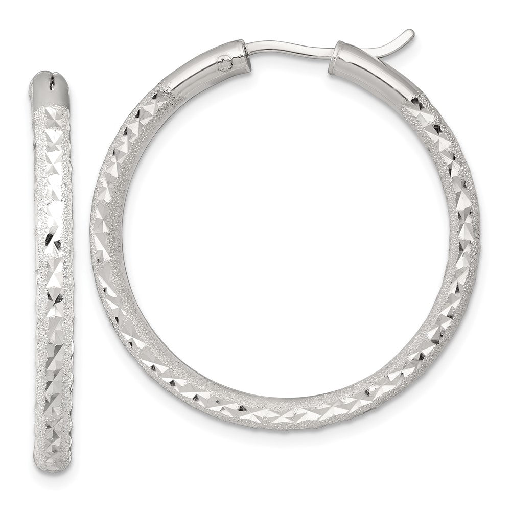 Sterlingsilber Lasergraviert/dia-cut 35x3.25mm Hidden Catch Rund Creolen