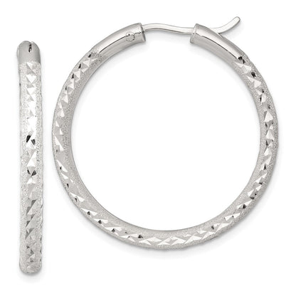 Sterlingsilber Lasergraviert/dia-cut 35x3.25mm Hidden Catch Rund Creolen