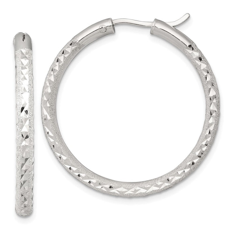 Sterlingsilber Lasergraviert/dia-cut 35x3.25mm Hidden Catch Rund Creolen