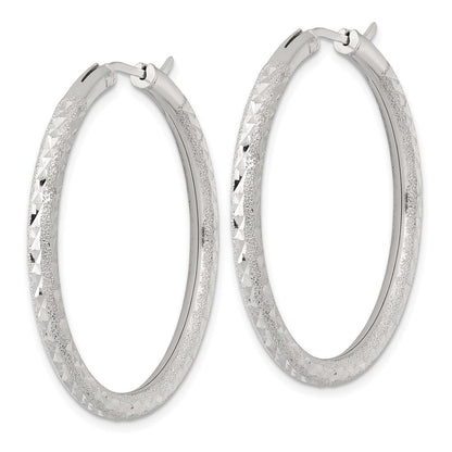 Sterlingsilber Lasergraviert/dia-cut 40x3.25mm Hidden Catch Rund Creolen