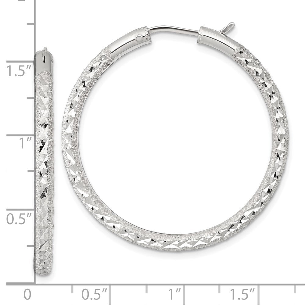 Sterlingsilber Lasergraviert/dia-cut 40x3.25mm Hidden Catch Rund Creolen