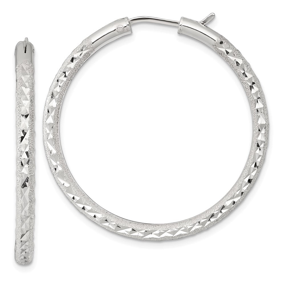 Sterlingsilber Lasergraviert/dia-cut 40x3.25mm Hidden Catch Rund Creolen