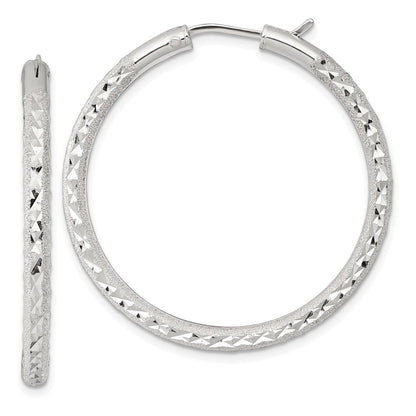 Sterlingsilber Lasergraviert/dia-cut 40x3.25mm Hidden Catch Rund Creolen