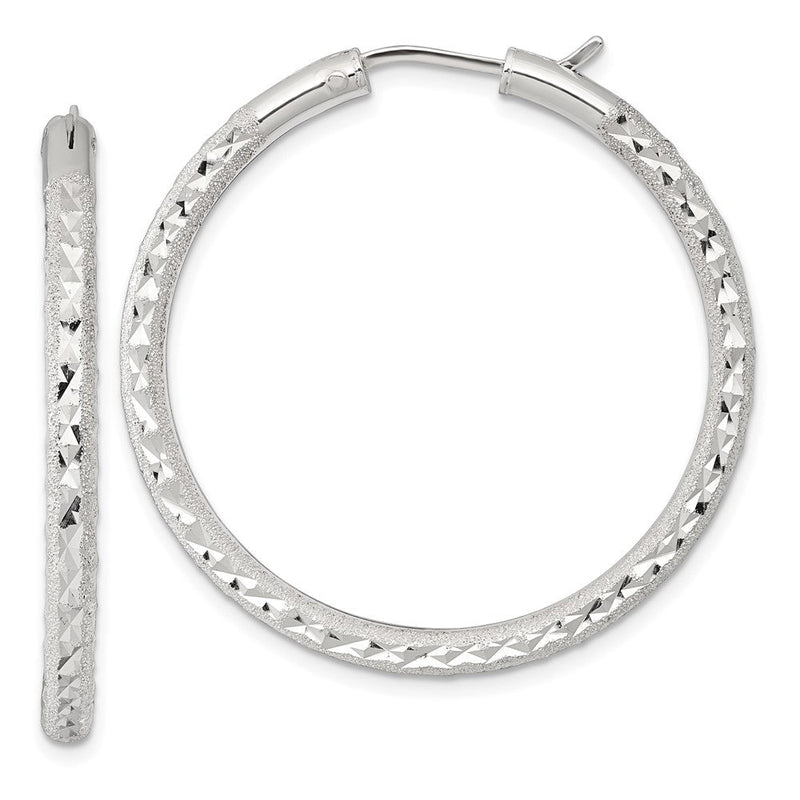 Sterlingsilber Lasergraviert/dia-cut 40x3.25mm Hidden Catch Rund Creolen
